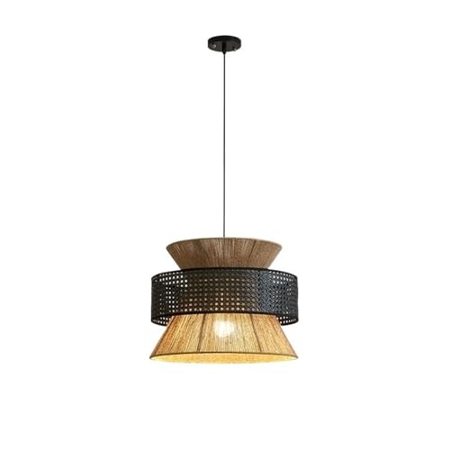 LUOYAOB Japanische Retro-Hängelampe mit verstellbarer Höhe, Rattan-gewebtes Hanfseil, Pendelleuchte, Kronleuchter mit Eisensockel for Schlafzimmer, Flur, Esszimmer von LUOYAOB