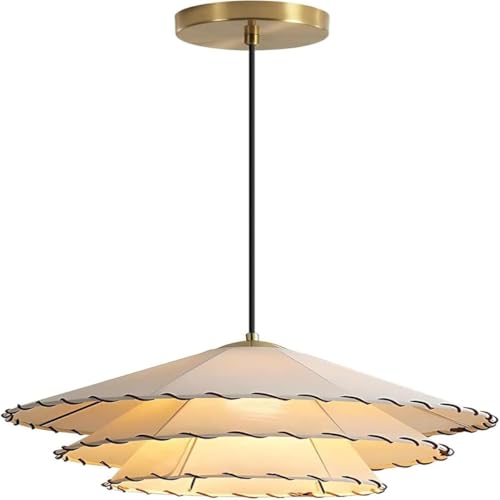 LUOYAOB Japanischer Minimalismus E27 höhenverstellbare Hängelampe mit gerüschtem Stoffschirm, Pendelleuchte, Kronleuchter mit Eisensockel for Schlafzimmer und Flur(40cm) von LUOYAOB