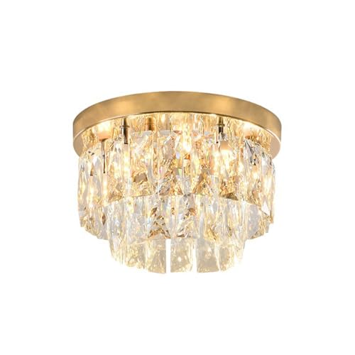 LUOYAOB LED Kristall Deckenleuchte Moderne Kristall-Deckenleuchte im französischen Stil 2-stufige runde kleine Deckenleuchte aus Kristall Deckenleuchten for Flur Balkon Eingangsbereich(Gold,30cm) von LUOYAOB
