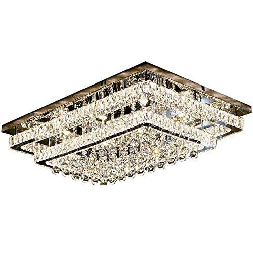 LUOYAOB LED Kristall Deckenleuchte Moderne elegante Kristall-Deckenleuchte Led dimmbare K9-Kristalle Deckenleuchter Unterputz-Deckenleuchte for das Wohnzimmer des Hotelrestaurants(100x70cm 3 colors) von LUOYAOB