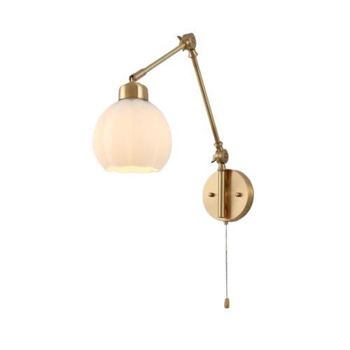 LUOYAOB Mid-Century Modern Gold Vollkupfer Wandleuchte Glasschirm Wandlampe Drehbar 360° Mit Zugkettenschalter Wandleuchten for Schlafzimmer LUOYAOB Mid-Century Modern Gold Vollkupfer Wandleuchte Glasschirm Wandlampe Drehbar 360° Mit Zugkettenschalter Wandleuchten for Schlafzimmer von LUOYAOB