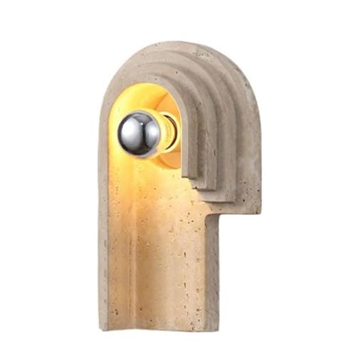 LUOYAOB Minimalismus Retro Unregelmäßig Gewölbte Runde Loch Wandleuchte Gelbe Travertin Körper Wandleuchten Geriffelte Stein Akzent Wandlampe for Schlafzimmer Eingang(20cm) von LUOYAOB