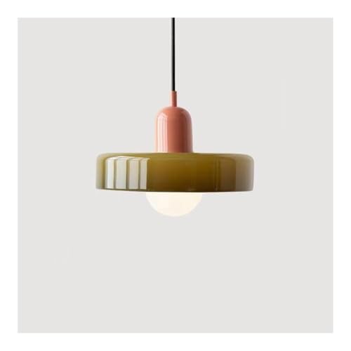 LUOYAOB Modern Pendelleuchte Farmhouse Grünes Glas Pendelleuchte Nordic Mid Century Modern Kronleuchter Vintage Esszimmer Hängelampe for Schlafzimmer Cafe Bar über Tisch Küche Insel Flur(Green+pink) von LUOYAOB