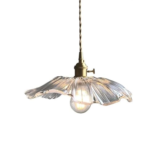 LUOYAOB Modern Pendelleuchte Japanischer Stil Glas-Kronleuchter Vintage Messing Pendelleuchte Blume Glas Lampenschirm hängende Beleuchtung for Küche Insel Restaurant Halle Korridor(White) von LUOYAOB