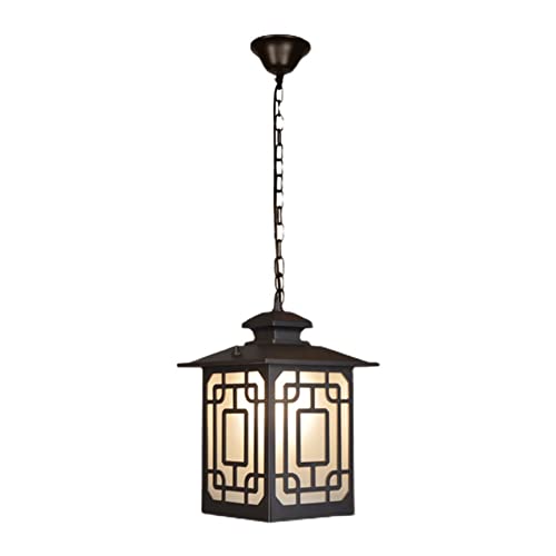 LUOYAOB Modern Pendelleuchte Metall Glas Eisen Laterne Pendelleuchte Wasserdicht Balkon Kronleuchter Bauernhaus Decke Hängelampe Außen Veranda Droplights Leuchte for Garten Eingangsbereich Terrasse von LUOYAOB