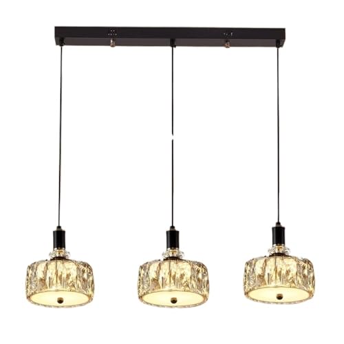 LUOYAOB Moderne, minimalistische Hängelampe mit 3 Köpfen, K9-Kristallschirm, Pendelleuchte, schwarzer Metallsockel, verstellbarer Kronleuchter for Schlafzimmer, Flur, Esszimmer von LUOYAOB