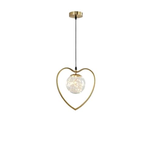 LUOYAOB Moderne, verstellbare Hängelampen mit goldenem Herzmotiv und Glaslampenschirm, Pendelleuchten mit Metallsockel, Kronleuchter for Wohnzimmer und Schlafzimmer von LUOYAOB