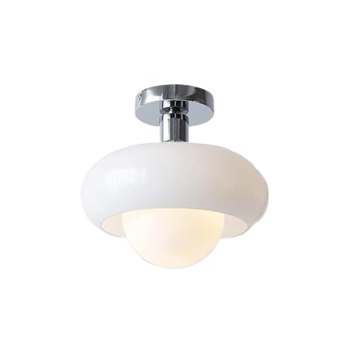 LUOYAOB Moderne Deckenleuchte aus im Mid-Century-Stil, nordische Retro-Lampe, rund, farbig, mit Chromsockel, Inneneinrichtung for Schlafzimmer, Flur, Küche(White) von LUOYAOB
