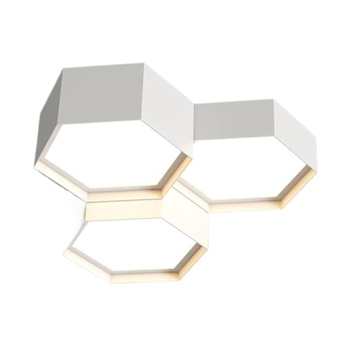 LUOYAOB Moderne geometrische Deckenleuchte mit Unterputzmontage, minimalistisches Sechseck-Design, dimmbare Deckenlampe, Inneneinrichtung for Schlafzimmer, Büro, Flur(White,3-lights) von LUOYAOB