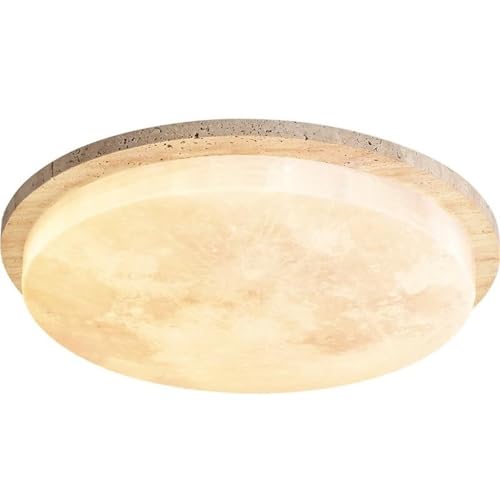 LUOYAOB Moderne japanische Travertin-Deckenleuchte, nordisch-minimalistisch, rund, dimmbar, Inneneinrichtung, for Schlafzimmer, Wohnzimmer, Esszimmer(White light,Diameter 34cm) von LUOYAOB