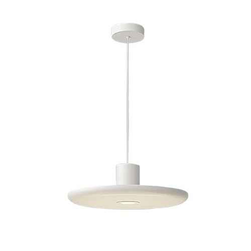 LUOYAOB Moderne minimalistische weiße flache Scheiben-Hängelampe mit Eisenkörper, Pendelleuchten, höhenverstellbarer Kronleuchter for Schlafzimmer, Flur, Esszimmer von LUOYAOB