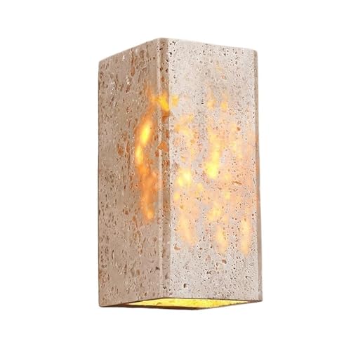 LUOYAOB Moderne minimalistische würfelförmige oder rechteckige Wandleuchte mit gelbem Travertinschirm, Wandlampe mit Up-Down-Beleuchtung, Wandleuchten for Schlafzimmer(Rectangle) von LUOYAOB