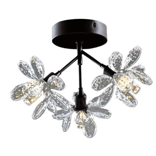 LUOYAOB Moderne schwarze 3-flammige Deckenlampe mit Blumenblasen-Kristalllampenschirm, halbbündige Montage, Deckenleuchte mit Metallsockel for den Flur LUOYAOB Moderne schwarze 3-flammige Deckenlampe mit Blumenblasen-Kristalllampenschirm, halbbündige Montage, Deckenleuchte mit Metallsockel for den Flur von LUOYAOB