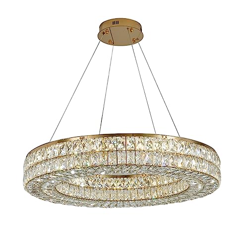 LUOYAOB Modernes Kristall Kronleuchter Moderner LED-Kristall-Kronleuchter LED Ring Pendelleuchte Edelstahl Deckenleuchte Hängelampen for Kücheninsel Schlafzimmer Wohnzimmer Esszimmer(80cm/31.5inch) von LUOYAOB