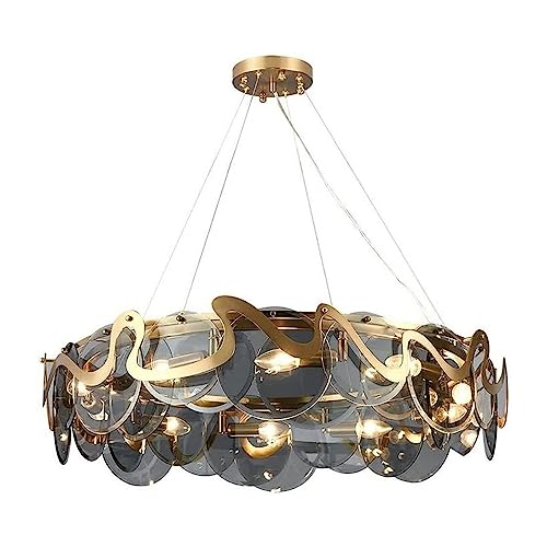 LUOYAOB Modernes Wohnzimmer Kristall Kronleuchter Moderner runder Trommelkronleuchter Glasschirm Pendelleuchte Verstellbare Hängelampen für Esszimmer Wohnzimmer Schlafzimmer Foyer(Smoke Grey) von LUOYAOB