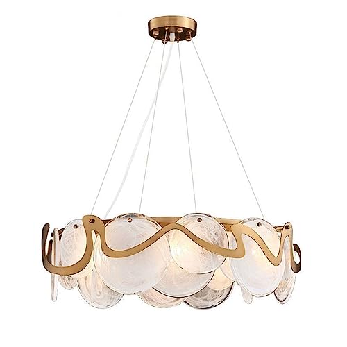 LUOYAOB Modernes Wohnzimmer Kristall Kronleuchter Moderner runder Trommelkronleuchter Glasschirm Pendelleuchte Verstellbare Hängelampen für Esszimmer Wohnzimmer Schlafzimmer Foyer(White) von LUOYAOB