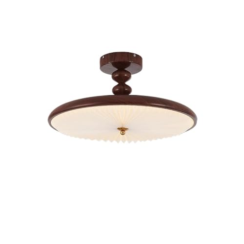 LUOYAOB Neue runde Deckenleuchten im chinesischen Retro-Stil, plissierter PVC-Lampenschirm, halbbündige Deckenleuchte mit Metallsockel, Deckenleuchte for das Wohnzimmer(Walnut Color) von LUOYAOB