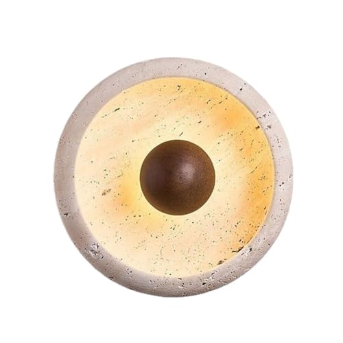 LUOYAOB Neue runde chinesische Retro-Wandleuchte, Wandleuchten aus cremefarbenem Travertin, Wandleuchte mit Holzkugeldekor und Eisensockel for Schlafzimmer, Eingangsbereich, Wohnzimmer(Center) von LUOYAOB