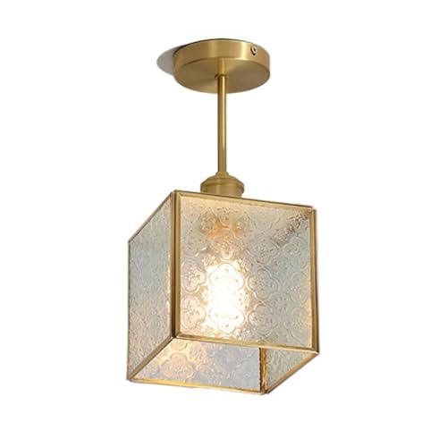 LUOYAOB Nordische Messing-Deckenleuchte mit Milchglasschirm, Vintage-Deckenlampe im Bauernhausstil, Inneneinrichtung for Kücheninsel, Esszimmer, Schlafzimmer(Square) von LUOYAOB