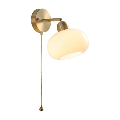 LUOYAOB Nordische Retro-Wandleuchte mit Zugkettenschalter und Glasschirm, Wandleuchte mit Vollkupferkörper, Wandlampe for Schlafzimmer, Wohnzimmer, Nachttisch, Flur von LUOYAOB