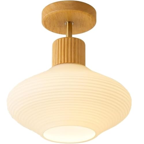LUOYAOB Nordische moderne Deckenleuchten, gerippter Glaslampenschirm, halbbündige Deckenleuchte mit Holzsockel, Deckenleuchte for Wohnzimmer und Schlafzimmer LUOYAOB Nordische moderne Deckenleuchten, gerippter Glaslampenschirm, halbbündige Deckenleuchte mit Holzsockel, Deckenleuchte for Wohnzimmer und Schlafzimmer von LUOYAOB