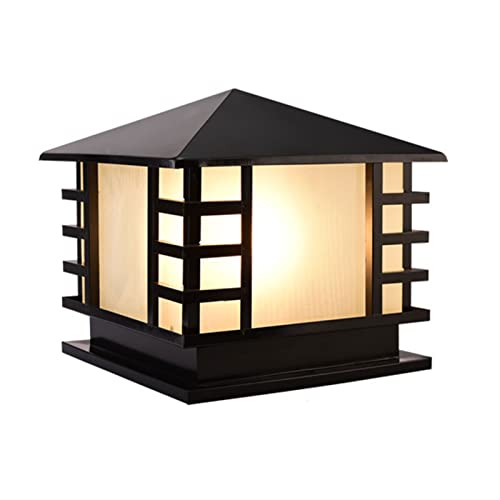 LUOYAOB Pfostenleuchten Außenbereich Quadratische Säulenleuchte im japanischen Stil Wasserdichte Edelstahl-Säulenleuchte Outdoor Milchglas Laterne Säule Licht for Patio Zaun Villa Tor Garten(30cm) von LUOYAOB