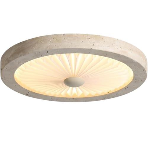 LUOYAOB Runde Deckenleuchten im japanischen Retro-Stil, gelber Travertinkörper, Deckenleuchte mit dreifarbigem Modus, Deckenleuchte for das Wohnzimmer(35cm/13.8in) von LUOYAOB