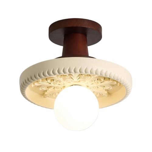 LUOYAOB Vintage Country Semi Flush Mount Deckenleuchte Französische geschnitzte strukturierte Deckenlampe mit Holzsockel Inneneinrichtung for Bauernhaus Schlafzimmer Flur(17.5cm) von LUOYAOB