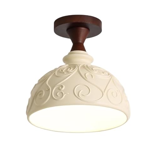 LUOYAOB Vintage Country Semi Flush Mount Deckenleuchte Französische geschnitzte strukturierte Deckenlampe mit Holzsockel Inneneinrichtung for Bauernhaus Schlafzimmer Flur(28.5cm) von LUOYAOB