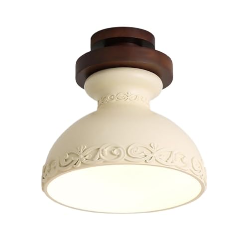 LUOYAOB Vintage Country Semi Flush Mount Deckenleuchte Französische geschnitzte strukturierte Deckenlampe mit Holzsockel Inneneinrichtung for Bauernhaus Schlafzimmer Flur(30.5cm) von LUOYAOB