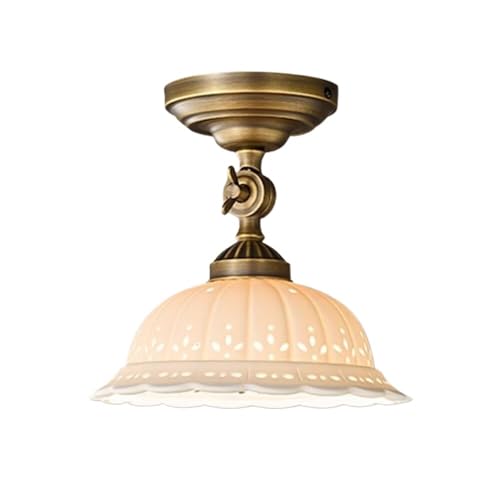 LUOYAOB Vintage-Deckenleuchte aus Messing mit halbbündiger Montage und Keramikschirm, Industrie-Bronze-Finish, Deckenlampe, Inneneinrichtung for Flur, Eingangsbereich, Schlafzimmer von LUOYAOB