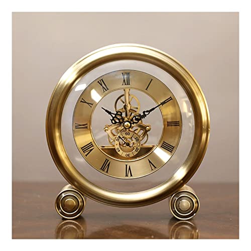 LUOYAOB Vintage Kaminuhr Mantel Tischuhr, Metall Vintage runde Quarz -Regal -Schreibtischuhr, einzigartige stille Imitation mechanischer Ausrüstung Wohnkultur Schlafzimmer Ornamente Desktop Uhr von LUOYAOB