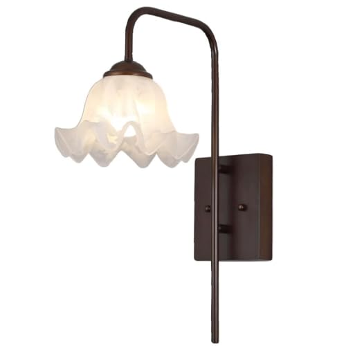 LUOYAOB Wandleuchte im Vintage-Stil im Bauernhausstil, braunes Eisen, cremeweißer Glasschirm, Wandlampe mit Massivholzsockel, Wandleuchten for Schlafzimmer, Wohnzimmer, Flur LUOYAOB Wandleuchte im Vintage-Stil im Bauernhausstil, braunes Eisen, cremeweißer Glasschirm, Wandlampe mit Massivholzsockel, Wandleuchten for Schlafzimmer, Wohnzimmer, Flur von LUOYAOB