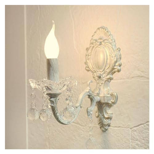 LUOYAOB Wandleuchten Traditionelle Kristall-Wandleuchte Weiße Kerze Wandleuchte Distressed Shabby Chic Wandleuchte for Bauernhaus Wohnzimmer Treppe Bad Eitelkeit Lampen(Antique White,1 Light) von LUOYAOB