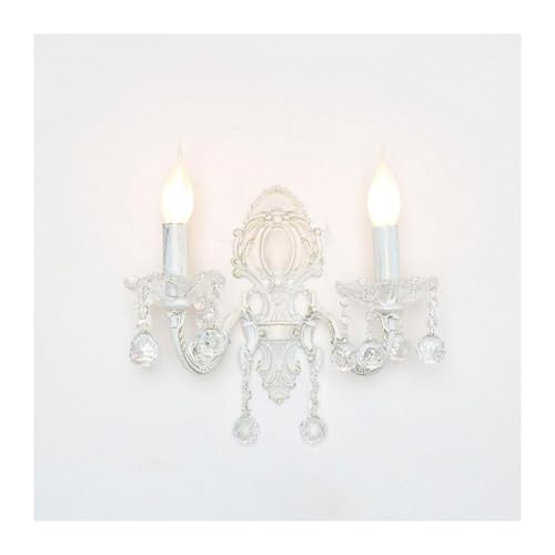 LUOYAOB Wandleuchten Traditionelle Kristall-Wandleuchte Weiße Kerze Wandleuchte Distressed Shabby Chic Wandleuchte for Bauernhaus Wohnzimmer Treppe Bad Eitelkeit Lampen(Antique White,2 Lights) von LUOYAOB