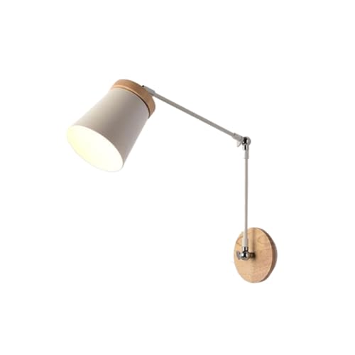 LUOYAOB Wandleuchten Verstellbare Schwenkarm-Wandleuchte Moderne Metalle Holz Wandleuchter Wandleuchte for Restaurant Wohnzimmer Schlafzimmer Nachttisch Leselampe Arbeitszimmer Büro Cafe(White) von LUOYAOB