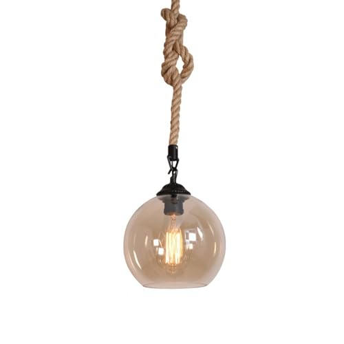 Modern Pendelleuchte Hanf Seil Glas Globus Pendelleuchte Industrieller Vintage-Glaskugel-Kronleuchter Rustikale Bauernhaus Hängelampe for Küche Restaurant Loft Cafe Bar Speisesaal Deckenleuchte (Colo von LUOYAOB