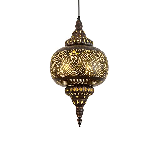 Modern Pendelleuchte Türkischer marokkanischer Kronleuchter Vintage Industrial Radierung Pendelleuchte geschnitztes Eisen hohl porös arabisch hängende Deckenleuchte for Kücheninsel Esszimmer Flur Foye von LUOYAOB