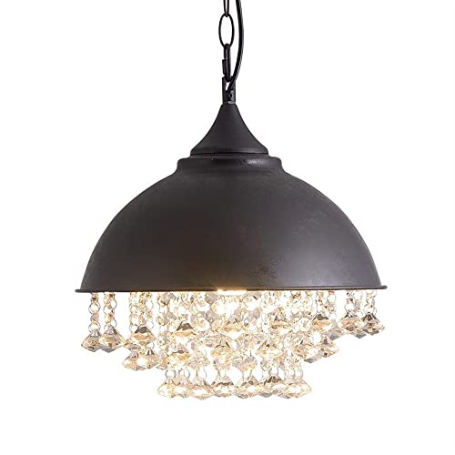 Modernes Kristall Kronleuchter Retro-Industrie-Kronleuchter aus Kristall Topfdeckel Lampenschirm Eisen Pendelleuchte Rustikale Hängelampe for Wohnzimmer Küche Bar Cafe Hotel Restaurant ( Color : Zwart von LUOYAOB