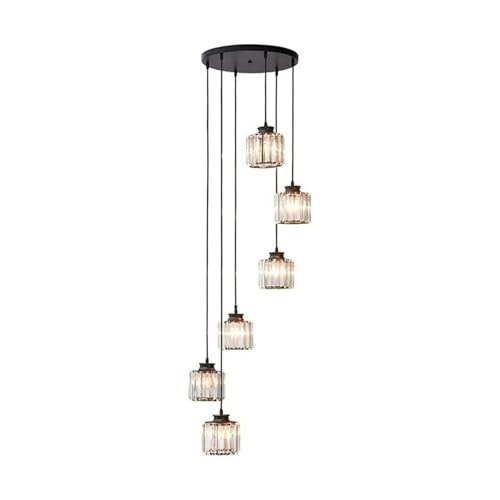 Modernes Wohnzimmer Kristall Kronleuchter Moderner langer 6-Licht-Kronleuchter aus Kristall Verstellbare minimalistische Spirale Pendelleuchte Hängende Unterputzleuchten for Treppenhaus Foyer Eingangs von LUOYAOB
