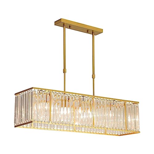 Modernes Wohnzimmer Kristall Kronleuchter Moderner rechteckiger Kristall-Kronleuchter Bauernhaus industrielle Pendelleuchte Esszimmer Glas Hängelampe Halterung for Küche Insel Bar Wohnzimmer Pooltisch von LUOYAOB