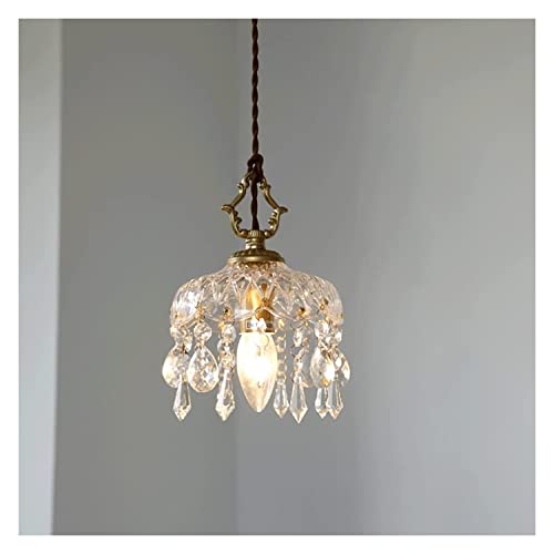 Modernes Wohnzimmer Kristall Kronleuchter Vintage Messing Kristall Kronleuchter Retro Kleine Kristallglas Pendelleuchte Verstellbare Hängelampe for Balkon Veranda Korridor Eingang Foyer(15*24cm) von LUOYAOB
