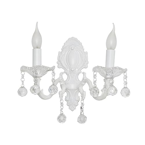 Wandleuchten Traditionelle Kristall-Wandleuchte in Distressed-Optik Weißes Finish Kerze Wandleuchter Wandleuchte for Bauernhaus Schlafzimmer Wohnzimmer Restaurant Treppe Bad Eitelkeit Lampe(Color:Whit von LUOYAOB