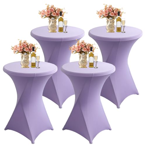 LUOZIQINX Elegante Stehtisch Hussen, 80×110cm Stretch Stehtischhusse, Waschbar Bügelfrei Hussen für Stehtische, Verstärkung im Fußbereich Tischdecke für Bistrotisch Bar,Lila,4pcs von LUOZIQINX