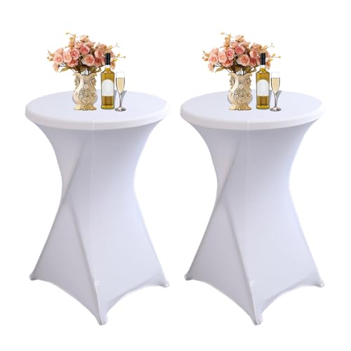 LUOZIQINX Elegante Stehtisch Hussen, 80×110cm Stretch Stehtischhusse, Waschbar Bügelfrei Hussen für Stehtische, Verstärkung im Fußbereich Tischdecke für Bistrotisch Bar,Weiß,2pcs von LUOZIQINX