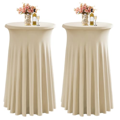 LUOZIQINX Stehtisch Hussen 80×110cm, Stretch Spandex Bistrotisch Tischrock, Runde Cocktail Tischdecke mit Rock für Party Hochzeit Banketttisch,Champagne,2pcs von LUOZIQINX