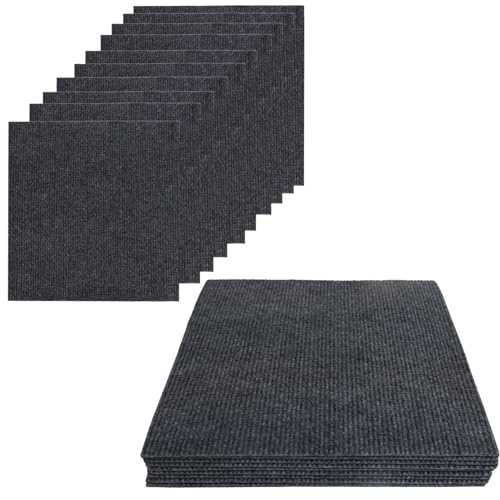 10 Stück Teppichfliesen 30x30cm Bodenbelag Selbstklebend - Nadelfilz Selbstklebendes antistatisches Band Rutschfestes Latex-Leiser quadratischer Streifenteppich für Büro und Gewerbe (Grau) von LUPATDY