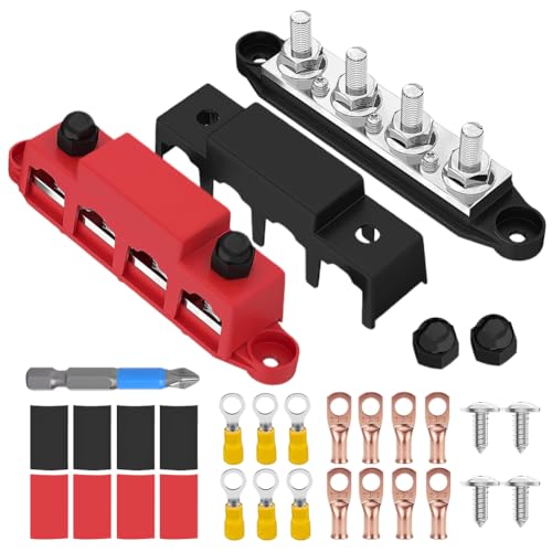 250A Sammelschienen Verteilerblock 12V-48V DC, Verteilerschiene mit 4x M8 Klemmenbolzen für Auto Marine RV Wohnmobil Lkw Elektrik System Positive Masse Stromverteilungsblock Busbar(2 Stück) von LUPATDY