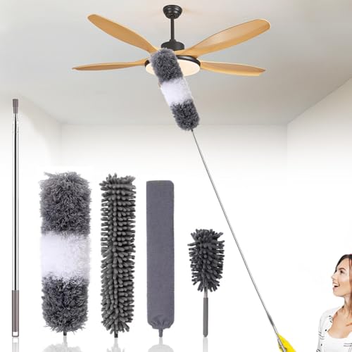 4-teiliges Set Staubwedel Teleskop,Staubwedel Lang Ausziehbar, Duster Mikrofaser Edelstahl mit teleskopstange lang ausziehbar bis 2.5 m, Mehrere austauschbare Bürstenköpfe zum Kehren von Staub 4-teiliges Set Staubwedel Teleskop,Staubwedel Lang Ausziehbar, Duster Mikrofaser Edelstahl mit teleskopstange lang ausziehbar bis 2.5 m, Mehrere austauschbare Bürstenköpfe zum Kehren von Staub von LUPATDY