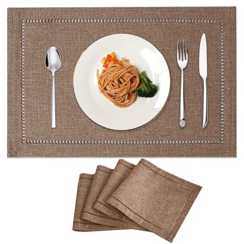 4er Set Platzsets Abwaschbar,Tischsets Leinenimitat rutschfeste Tischsets,Doppelseitigen Platzsets,Tischsets Platzsets für Esstisch Küchen,Couchtisch, Schreibtisch,30 x 45cm,Braun von LUPATDY
